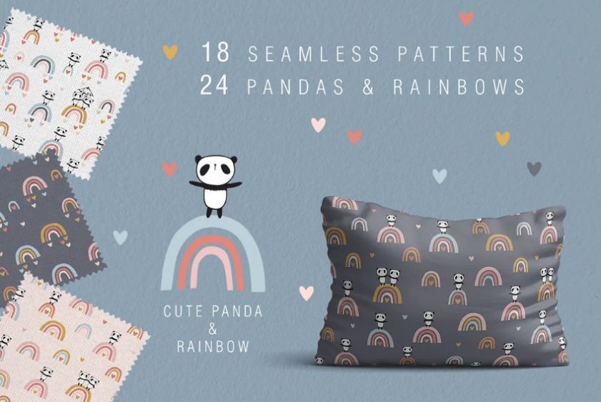 Seamless Rainbow and Panda Patterns