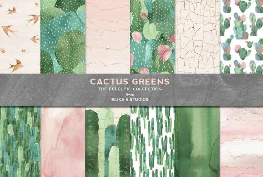 Watercolor Green Cactus Patterns