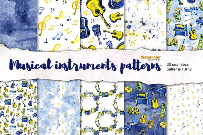 Watercolor Musical Pattern Design