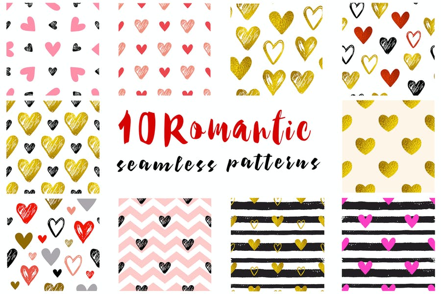 10 Seamless Romantic Pattern Vectors