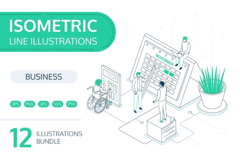 12 Line Business Isometric illustrations