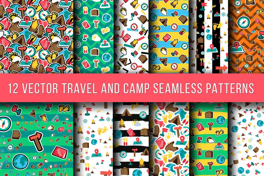 12 Travel and Camp Seamless Patterns