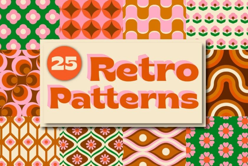 25 Groovy Retro Patterns Set