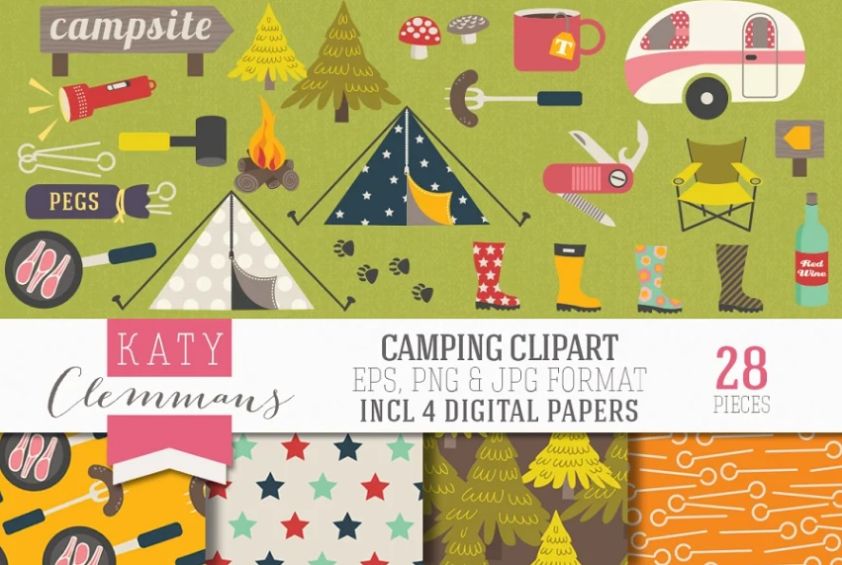 4 Unique Camping Digital Papers