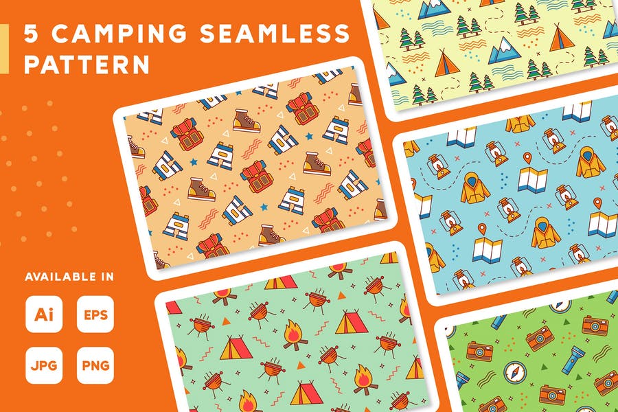 5 Seamless Camp Vector Patterns