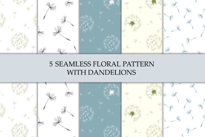 5 Seamless Flower Patterns Dandelions