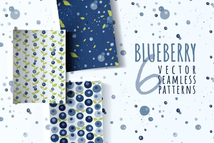 6 Seamless Blueberry Vector Patterns
