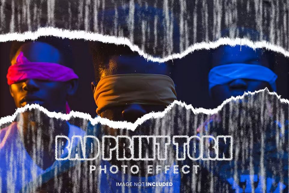 Bad print paper torn photo effect template