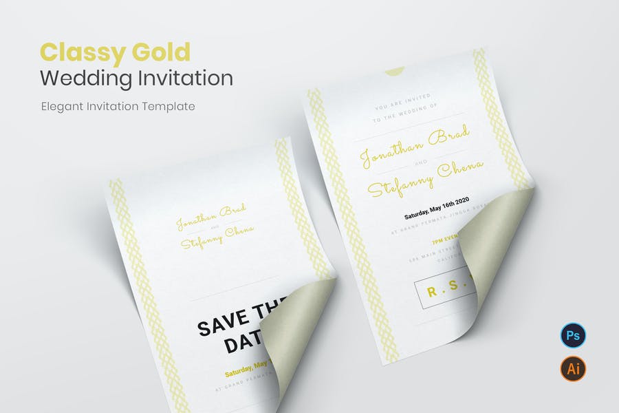 Classy Gold Wedding Invite Template