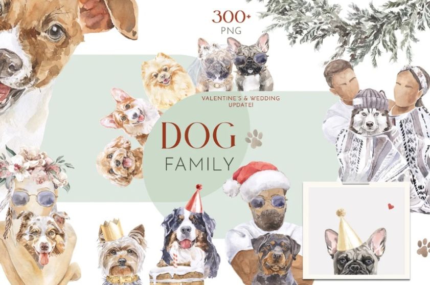 Dog Family Character Clipart