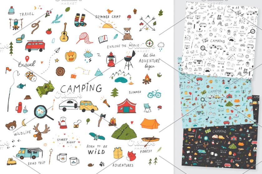 Doodle Camping Pattern Designs