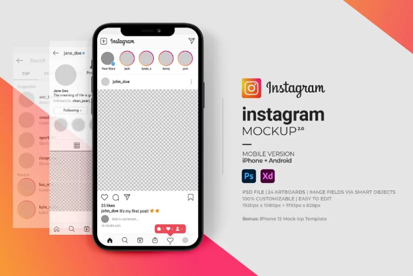 Fully Editable Instagram App Mockup