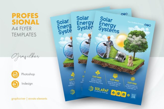 15  FREE Solar Company Flyer Template AI PSD Graphic Cloud