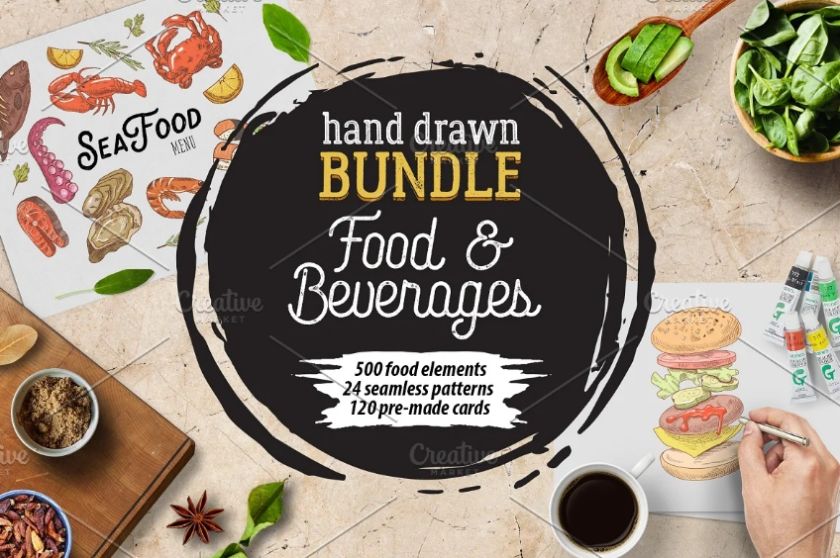 Hand Drawn Food and Beverages Pattern