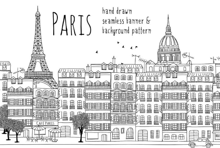 Hand Drawn Seamless Paris City Pattern