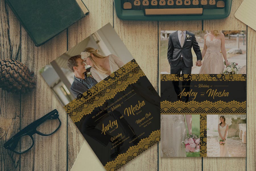 Lace Gold Wedding Card Template