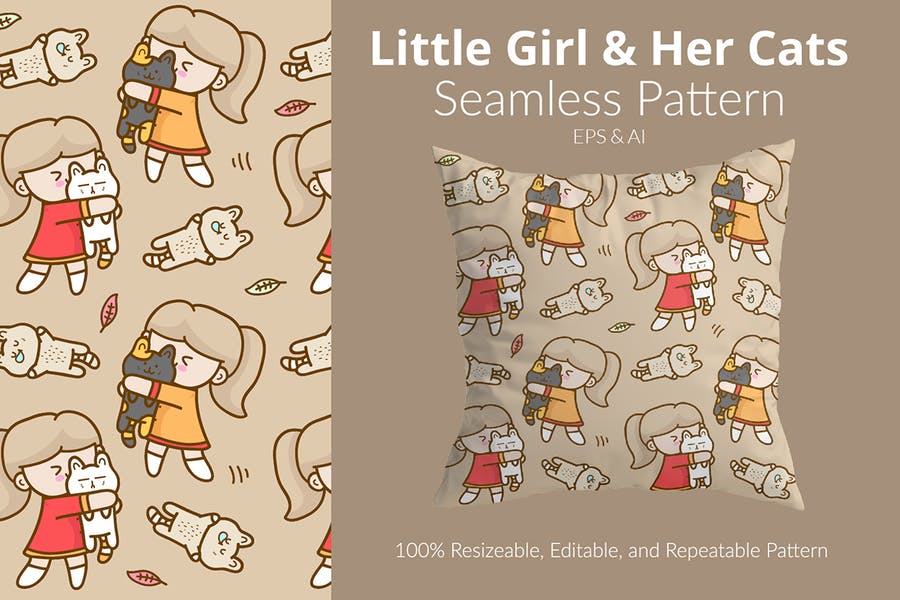 Little Girl with Cat Patterns