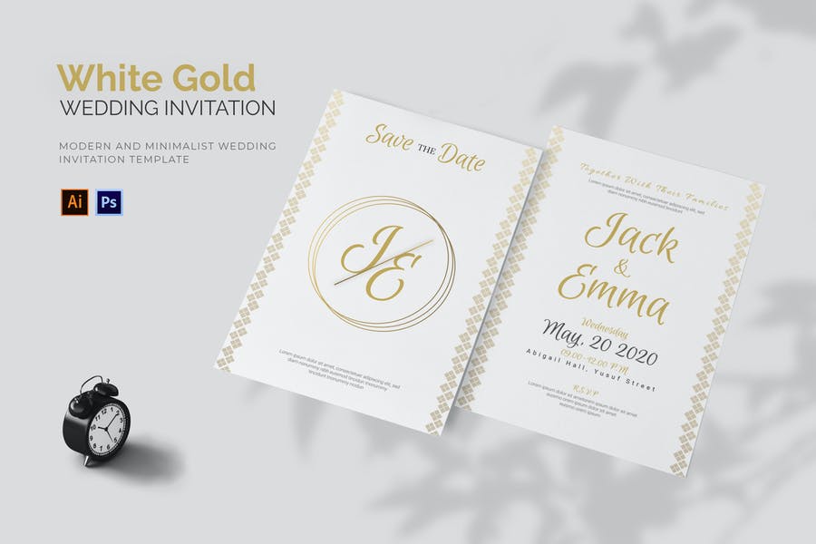 Minimalist White Gold Invitation