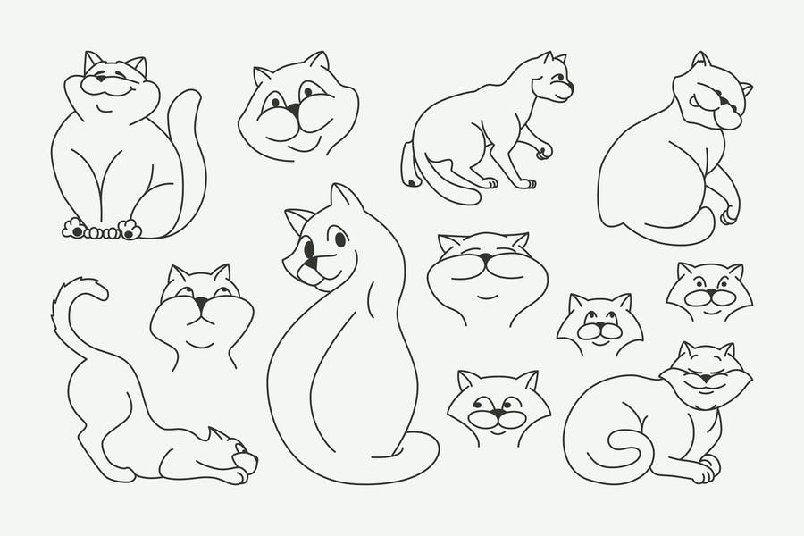 Outline Cat Illustration Designs