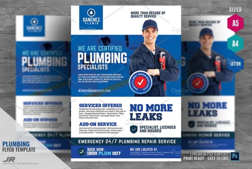 Plumbing Company Flyer PSD