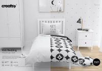 kids bedding mockup psd