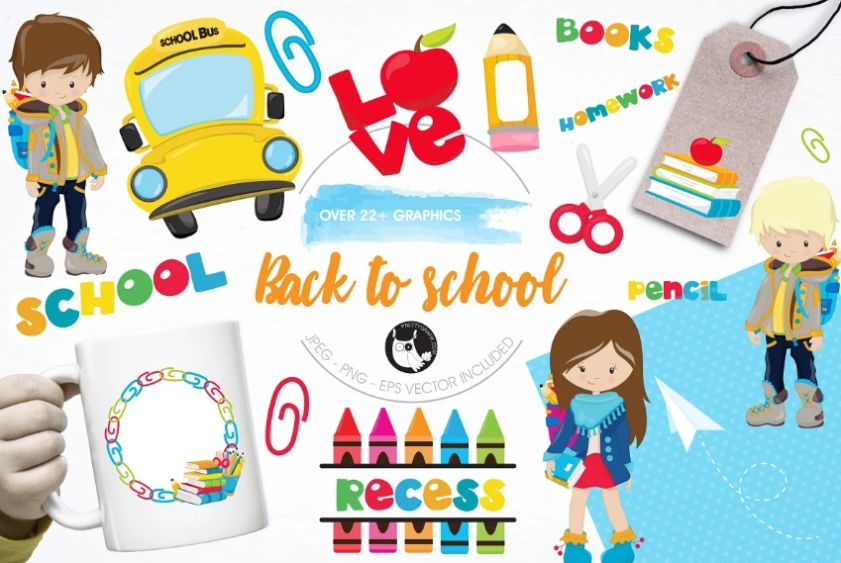 School Objects and Illustrations