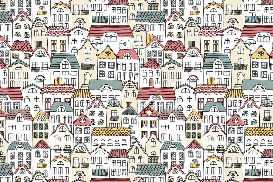 Seamless Doodle House Pattern Designs
