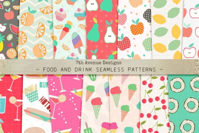 Seamless Food and Drinks Pattern Design
