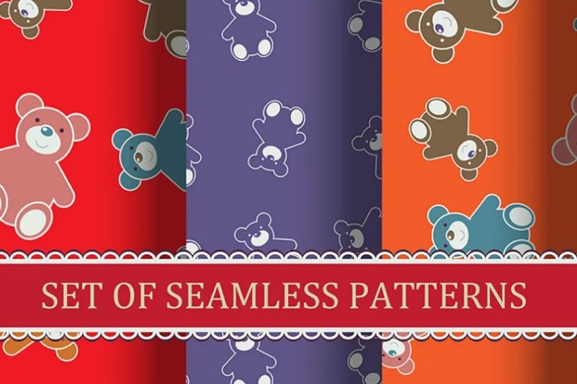 Seamless Teddy Bear Pattern Set