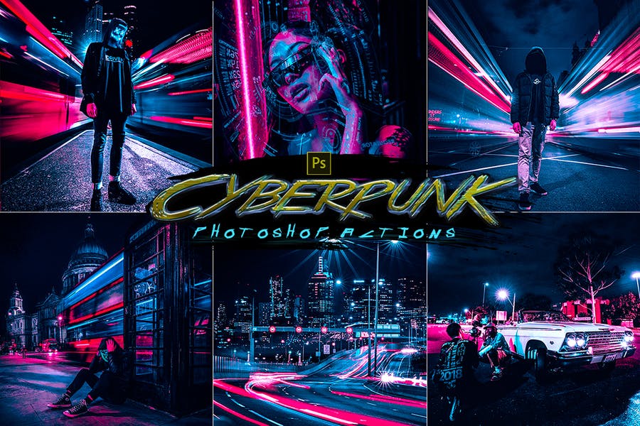 Set of Cyberpunk Actions for Photographers