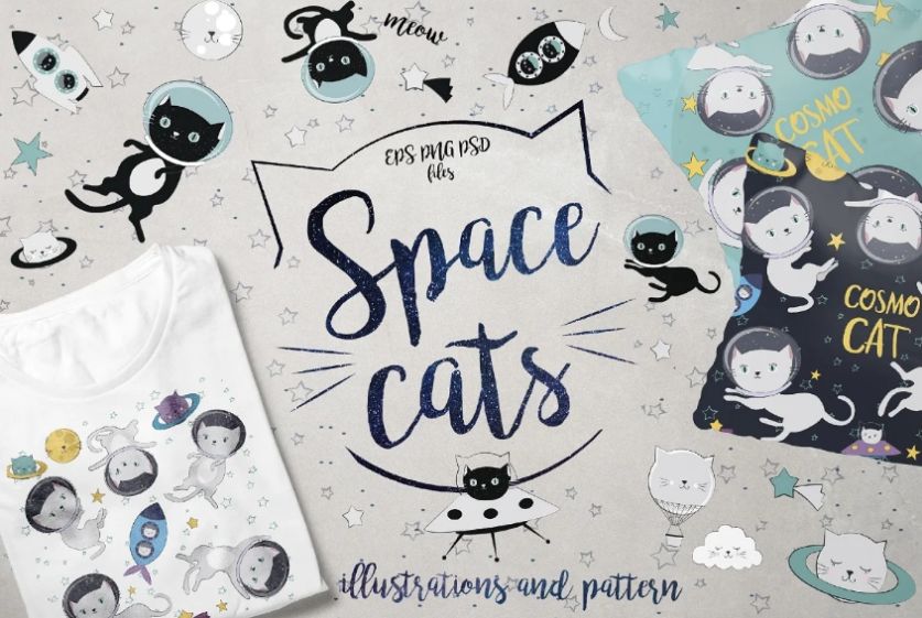 Space Cat Patterns and Illustrations