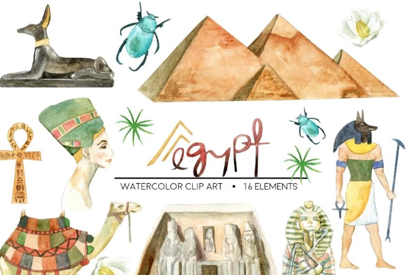Watercolor Egypt Clipart Design