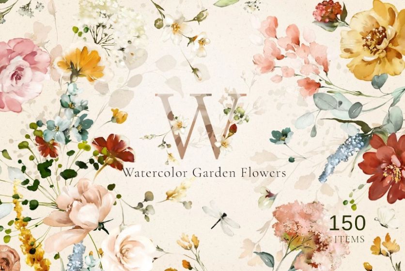 Watercolor Flowers Vector Illustrations