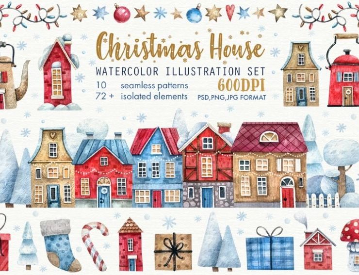 15+ Watercolor House Illustrations Ai PNG Free Download
