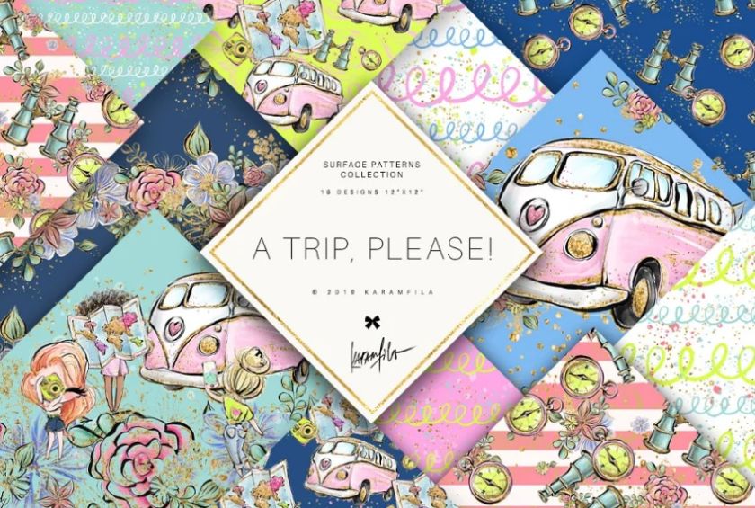 Watercolor Style Travel Pattern Design