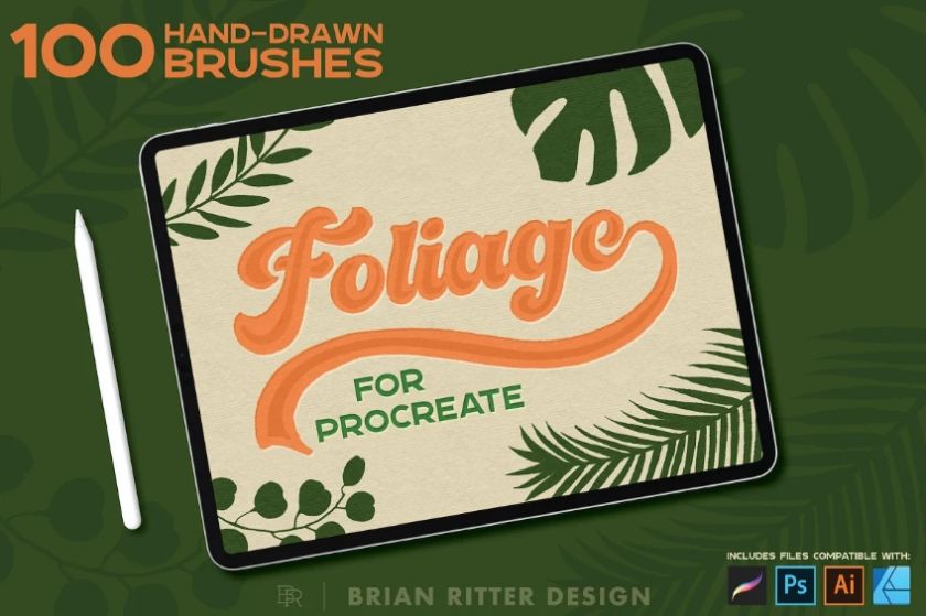 100 Hand Drawn Foliage Brushes for Procreate