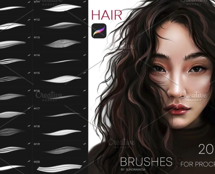 15+ Hair Brushes ABR Procreate FREE Download