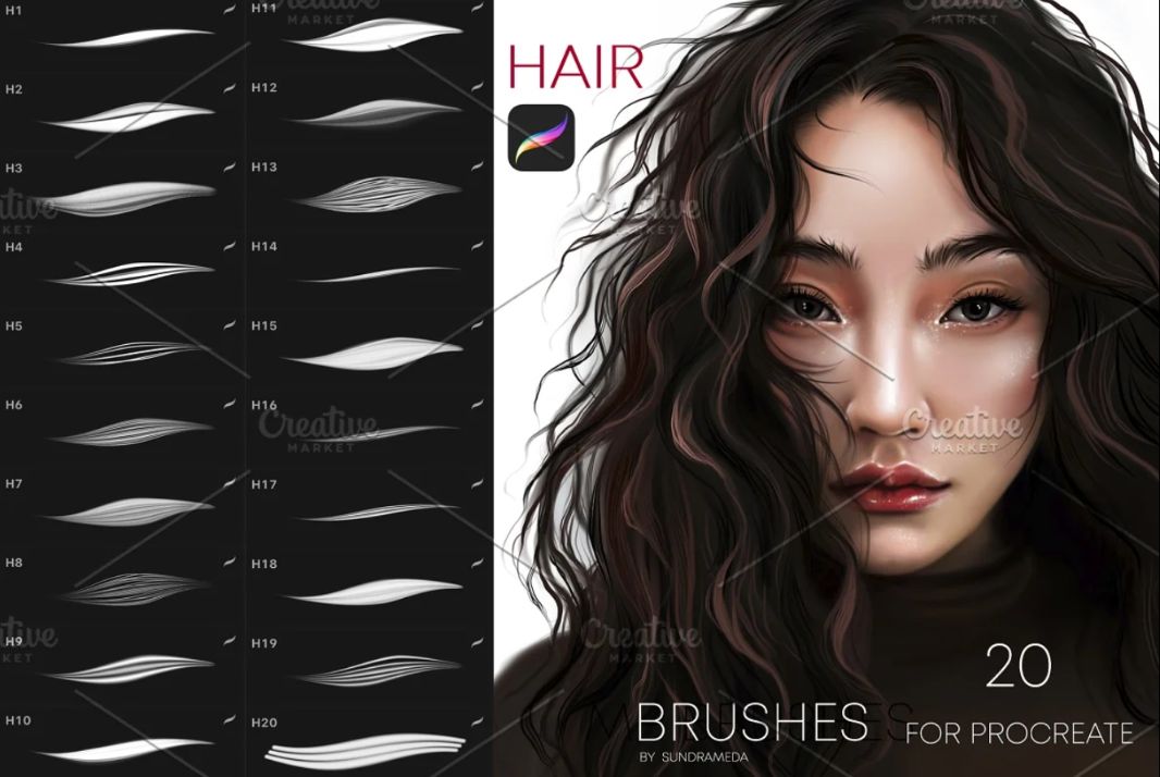 20 Hair brushes for Procreate