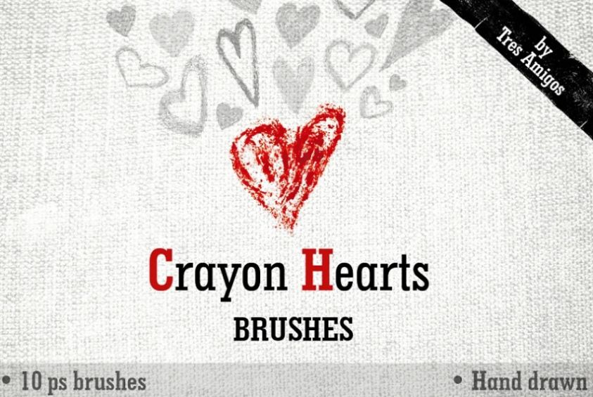Crayon Hearts Photoshop Brushes