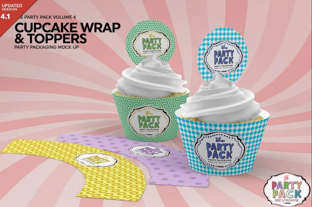Cupcake Wrap and Topper Mockup