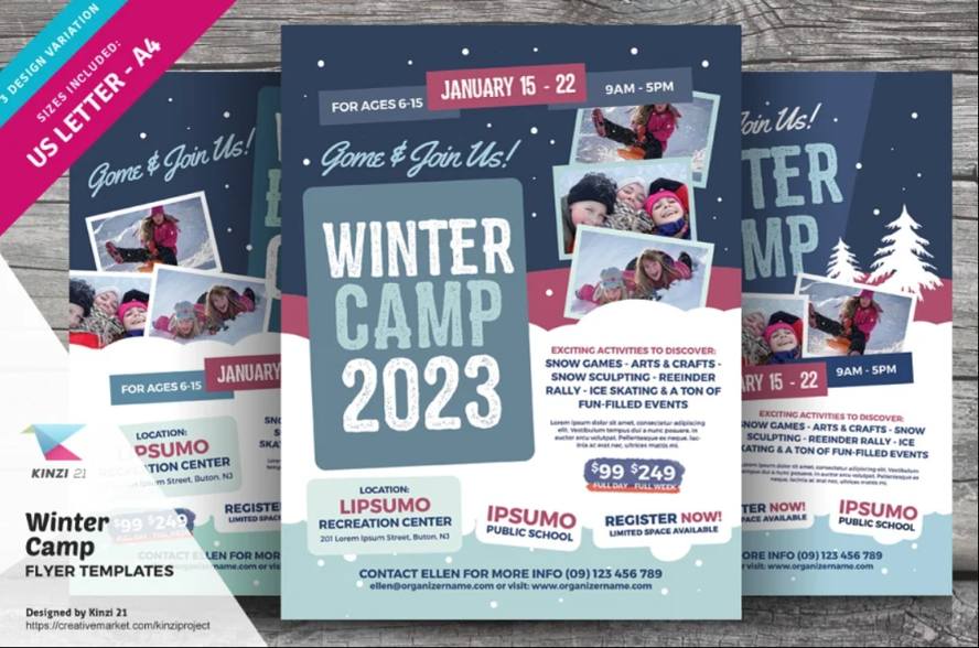Editable Winter Camp Flyer Template