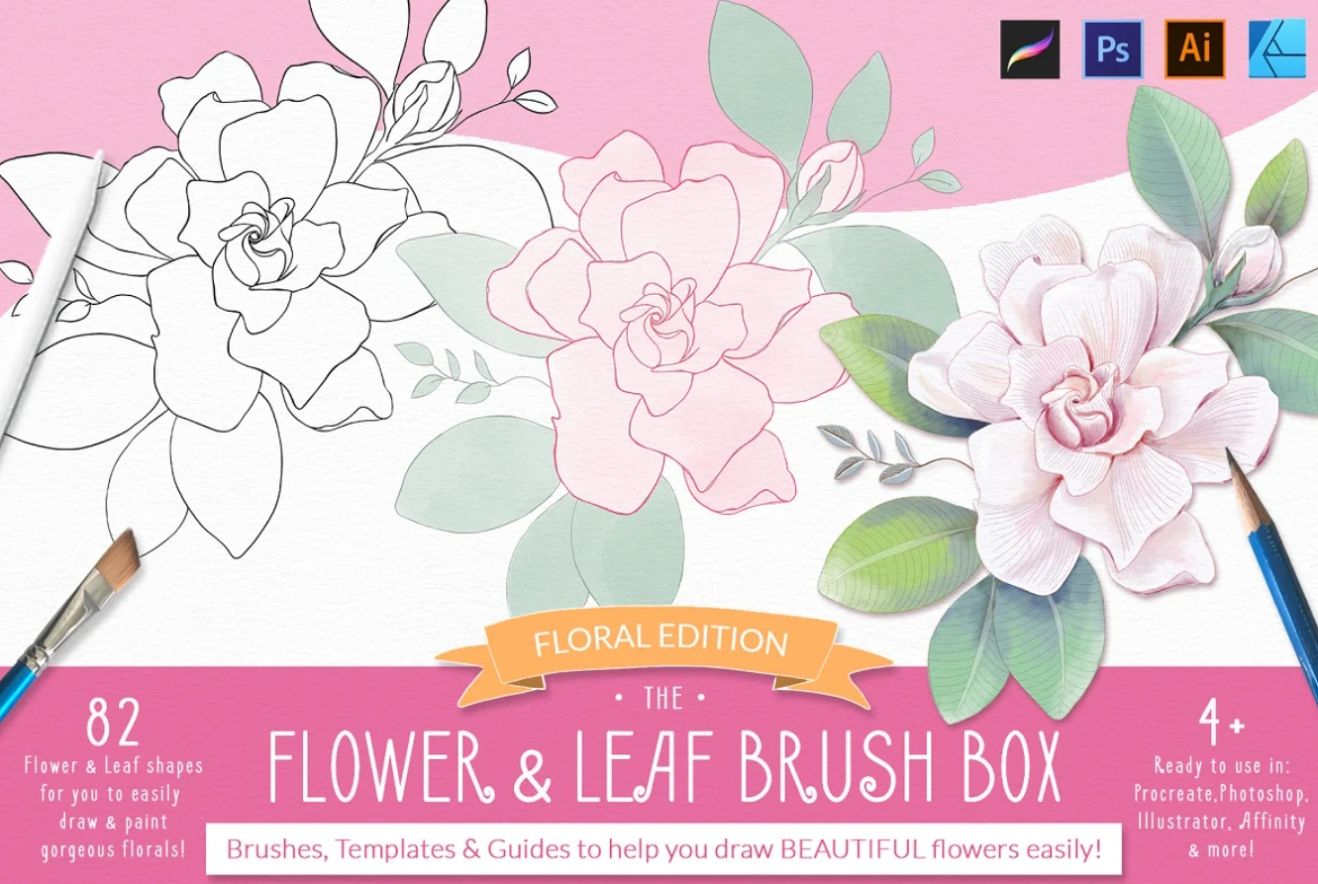 Flowers and Leaves Brush Box