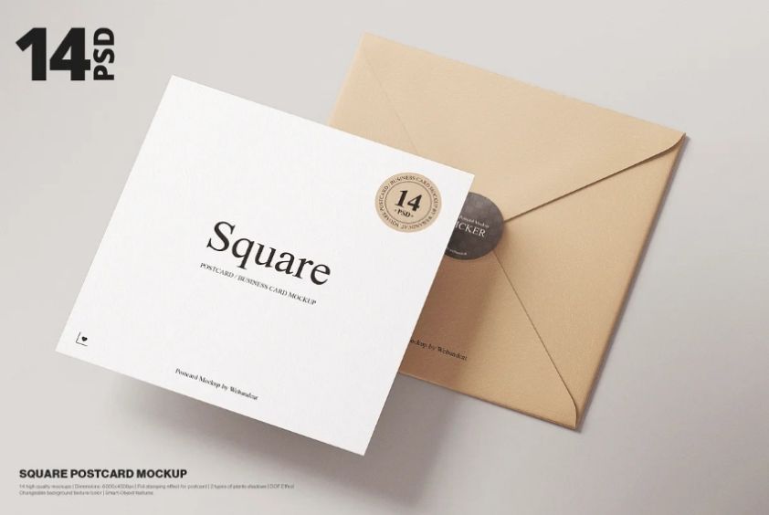 Square Postcard and Envelope Mockup