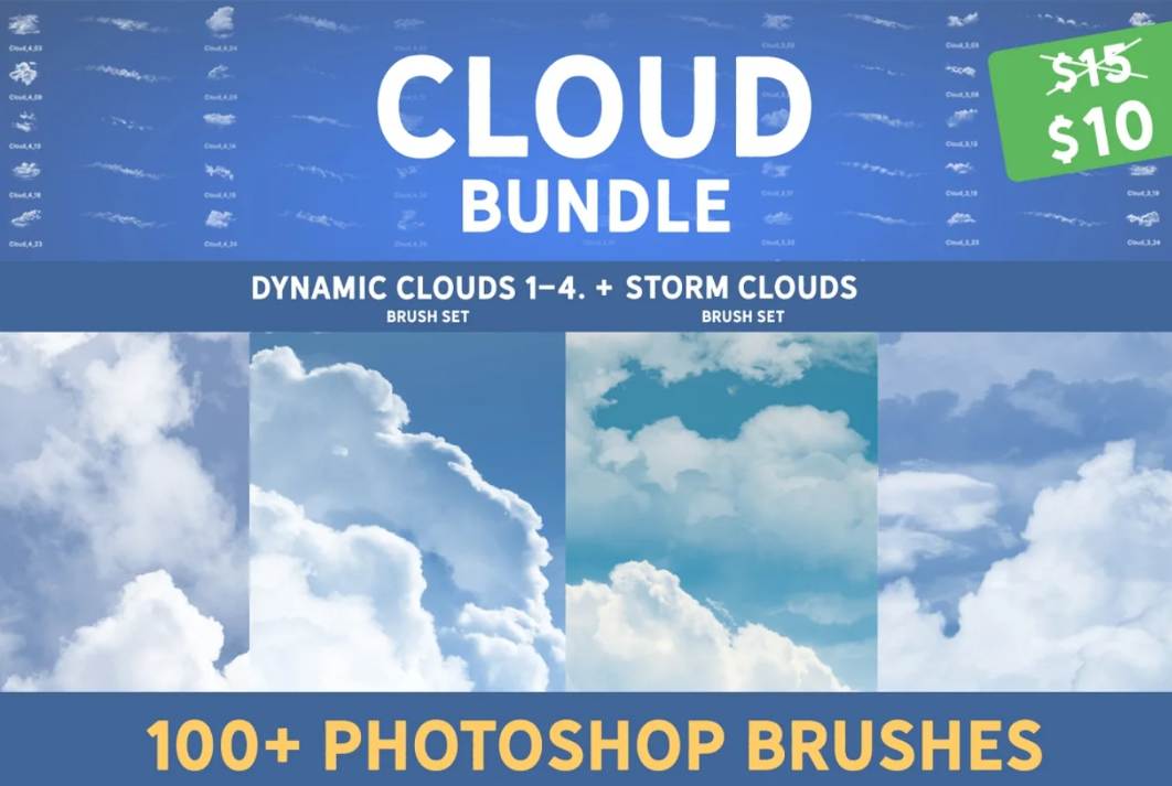 100 High Quality Cloud Photoshop Brush Set