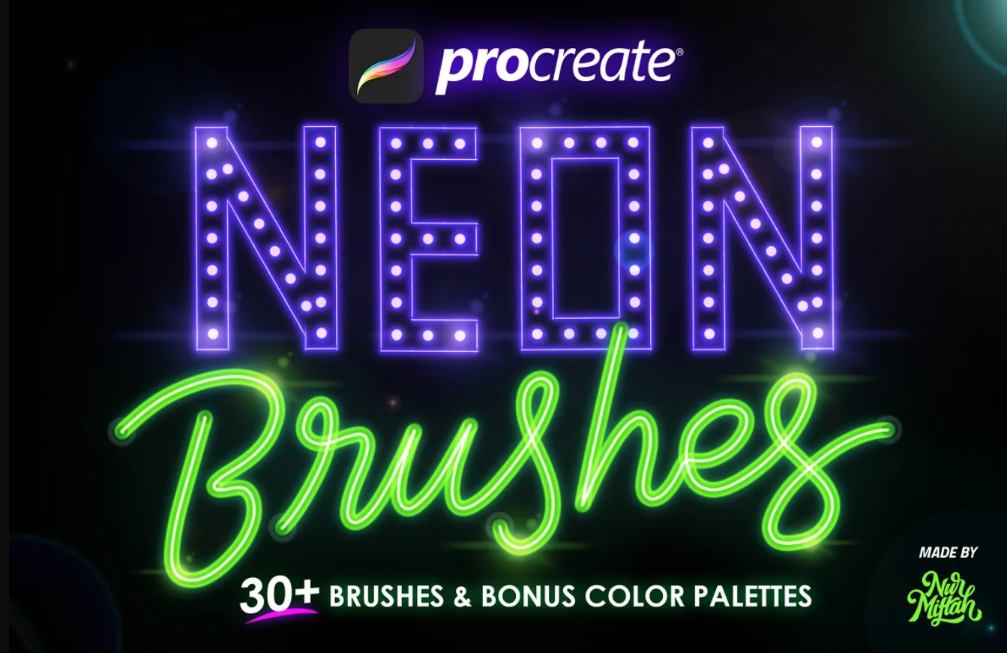 30 Unique Neon Procreate Brushes set
