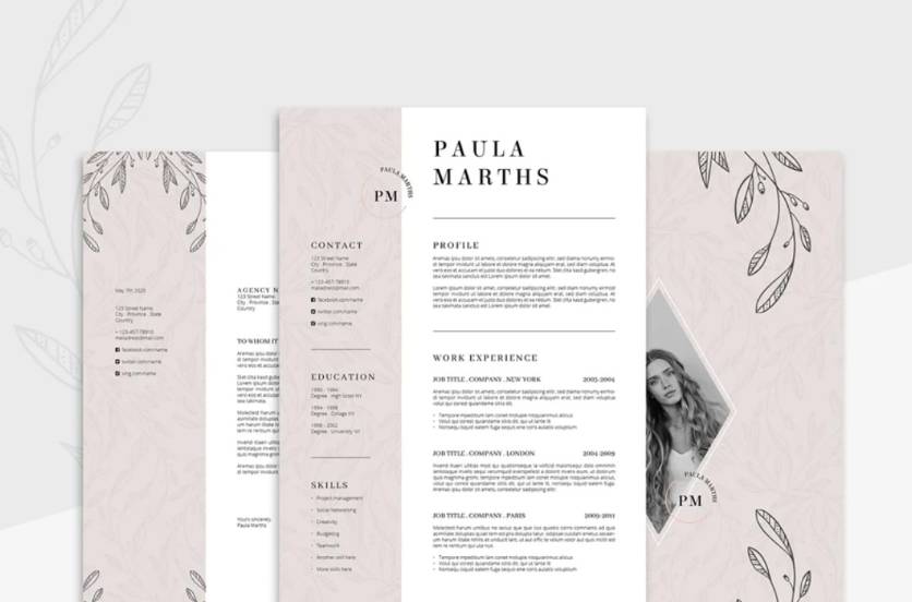 A4 Floral Resume Template PSD