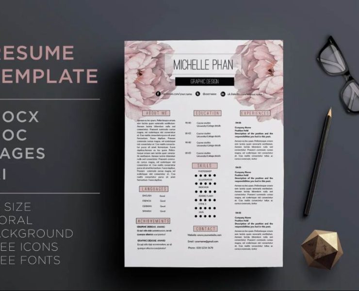 15+ Floral Resume Template PSD Ai Download