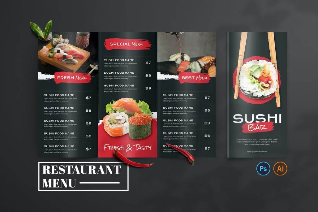 A4 Sushi Bar Menu Design