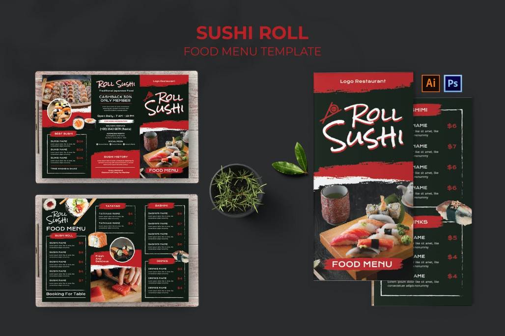 Ai and PSD Sushi Roll Menu