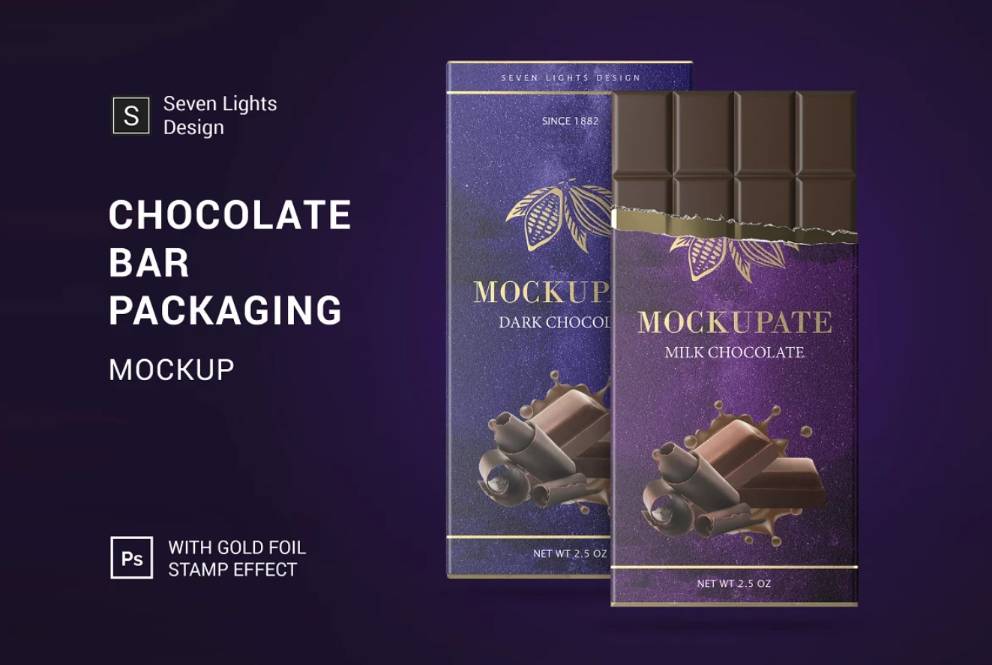 Chocolate Bar Packaging Mockup PSD